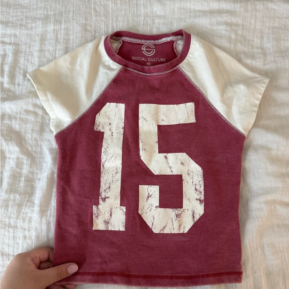 Social Culture Women's Burgundy and White Number Tee